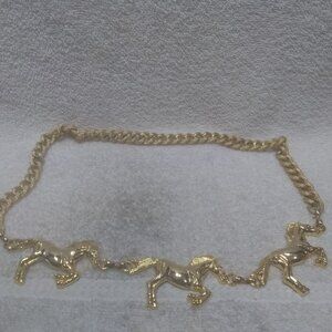 3 Large Gold Plated Galloping Horse Pendants Large Link Gold Chain Great Shape